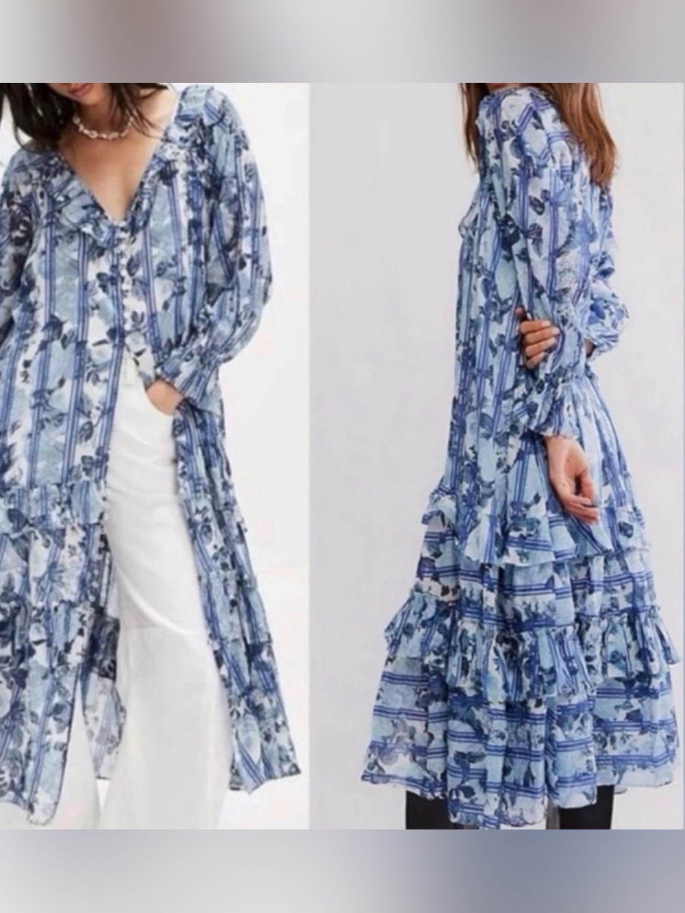 Free People Boho Blue Floral Tiered Maxi Dress - Picture 1 of 4
